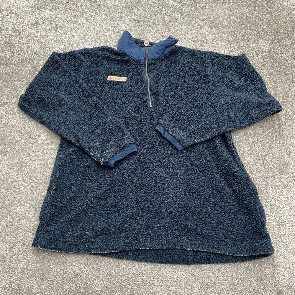 Columbia Fleece Jacket Unisex Medium Blue 1/4 Zip Raglan Pocket Pullover Outdoor
